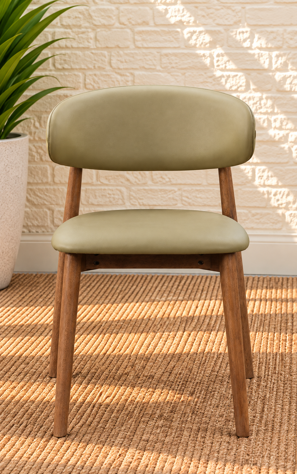 Reed Walnut Dining Chair Upholstered in Desert Khaki Leather