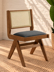 Remi Rattan Dining Chair in Wood Black
