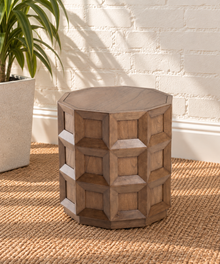 Rylan Geometric Side Table in Warm Walnut