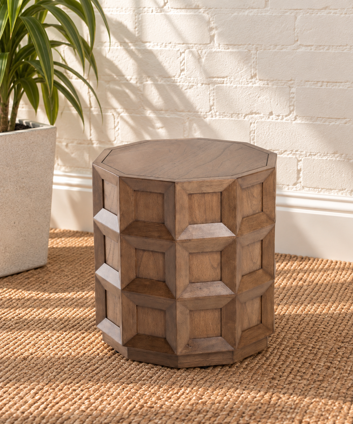 Rylan Geometric Side Table in Warm Walnut
