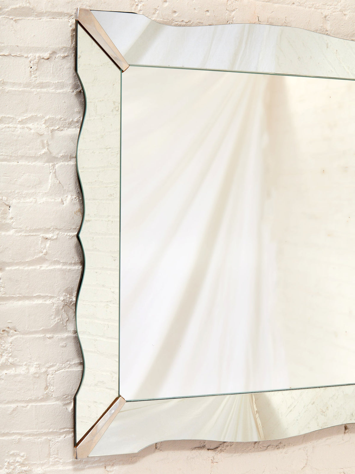 Large Art Deco Scalloped Etched Wall Mirror