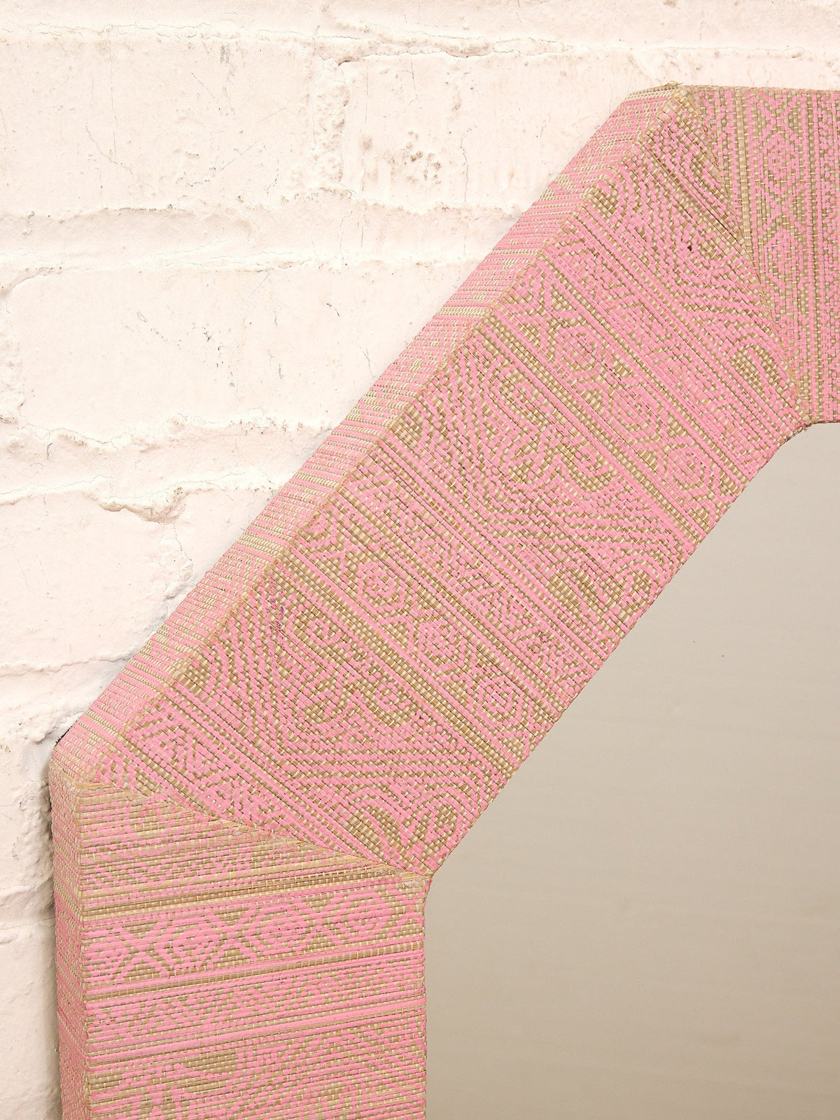 Vintage Postmodern Octagonal Mirror with Pink Textile Frame