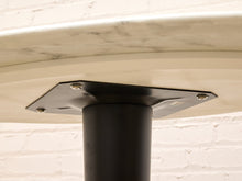 Modern Oval Faux Marble Dining Table with Black and Brass Pedestal Base