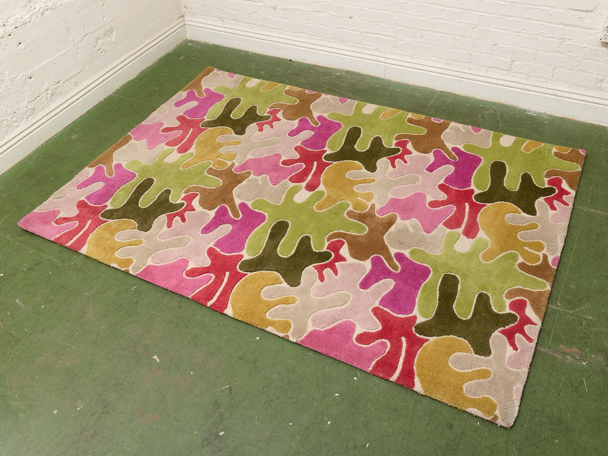 Modern Abstract Area Rug in Olive and Berry Tones