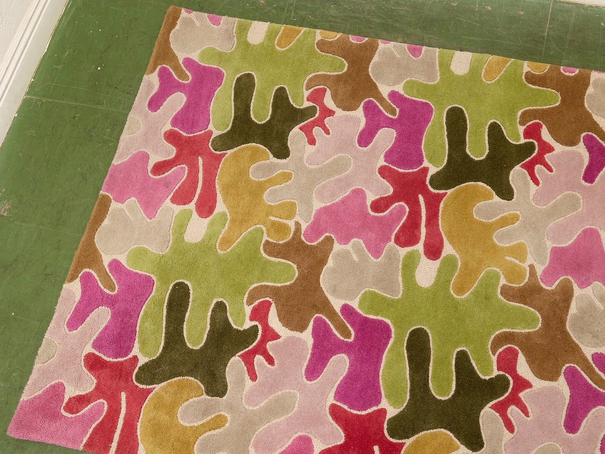 Modern Abstract Area Rug in Olive and Berry Tones