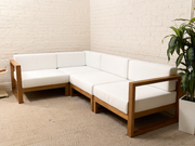 Modern Outdoor Wood Frame Sectional Sofa with White Cushions