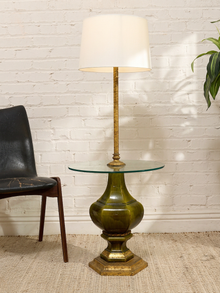 Vintage Hollywood Regency Floor Lamp with Integrated Glass Table