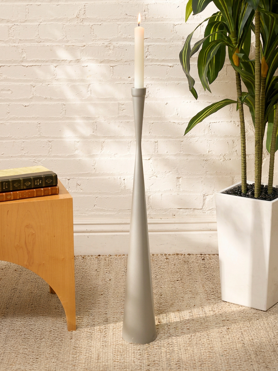 Hourglass Sculptural Floor Candle Holder in Taupe Gray