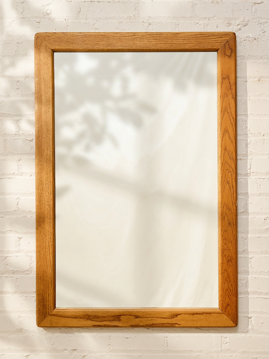 Vintage Mid-Century Modern Oak Rectangular Wall Mirror