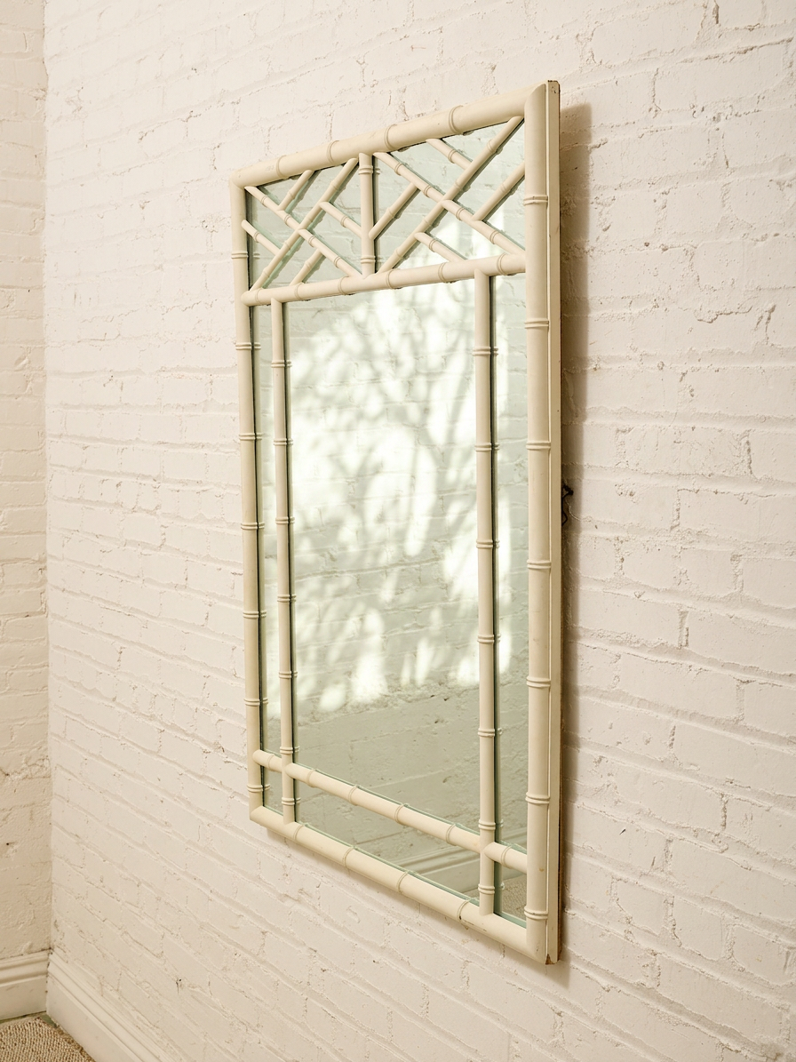 Vintage Hollywood Regency Faux Bamboo White Wall Mirror