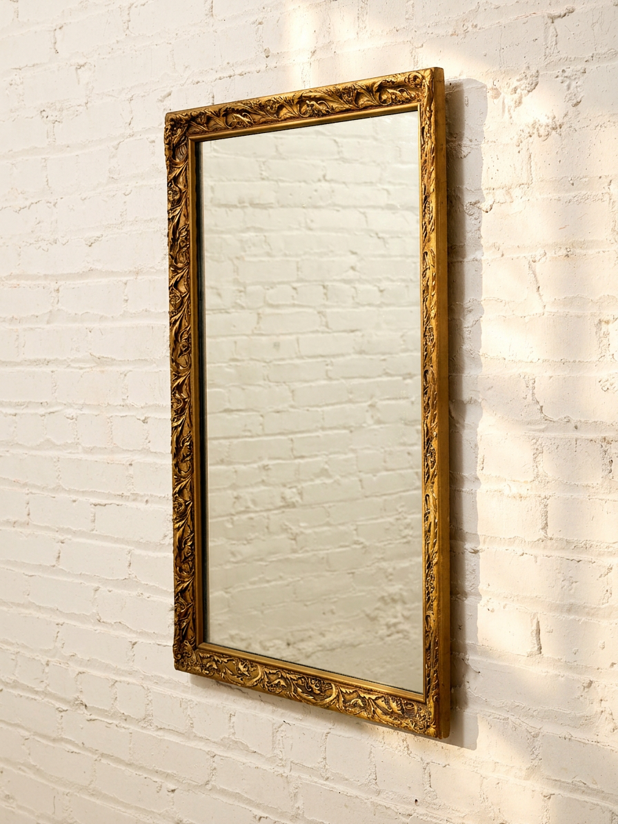 Large Vintage Gold Giltwood Rectangular Wall Mirror