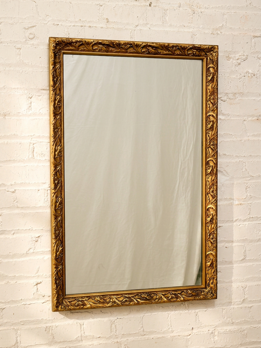 Large Vintage Gold Giltwood Rectangular Wall Mirror
