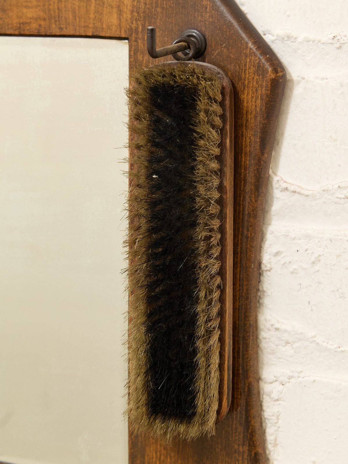 Antique Wood Shaving Mirror with Grooming Brushes