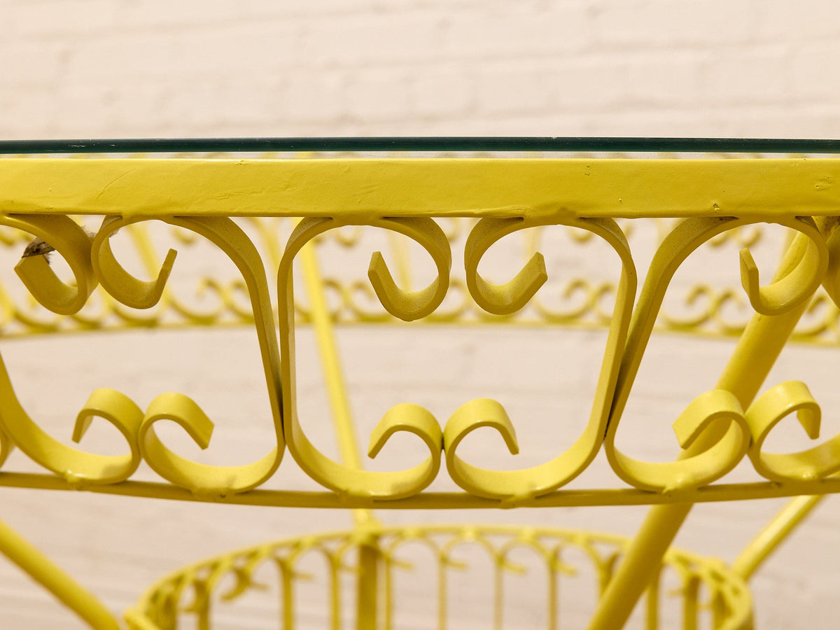 Arthur Umanoff Vintage Yellow Patio Dining Set with Glass Top Table and Four Chairs