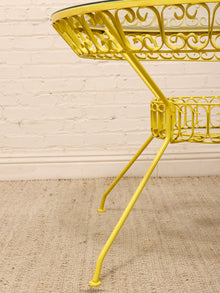 Arthur Umanoff Vintage Yellow Patio Dining Set with Glass Top Table and Four Chairs