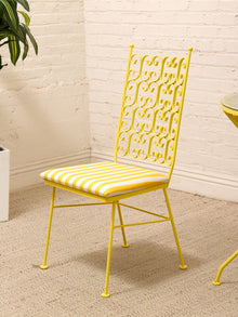 Arthur Umanoff Vintage Yellow Patio Dining Set with Glass Top Table and Four Chairs
