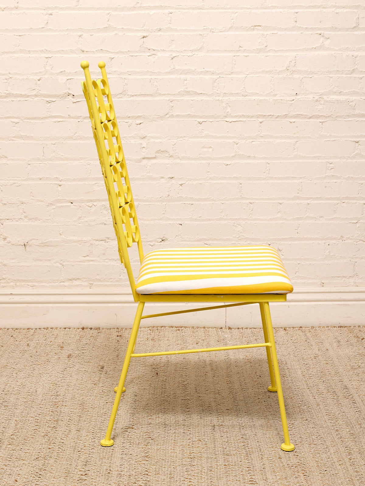 Arthur Umanoff Vintage Yellow Patio Dining Set with Glass Top Table and Four Chairs