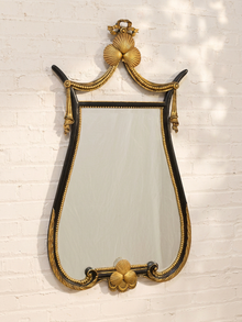 Vintage Hollywood Regency Black & Gold Gilt Wall Mirror