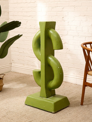 Oversized Lime Green Concrete Dollar Sign Sculpture