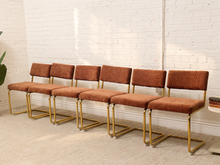 Modern Brass Cantilever Rust Corduroy Dining Chair