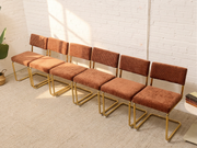 Modern Brass Cantilever Rust Corduroy Dining Chair