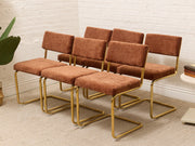 Modern Brass Cantilever Rust Corduroy Dining Chair