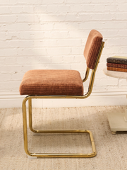 Modern Brass Cantilever Rust Corduroy Dining Chair