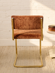 Modern Brass Cantilever Rust Corduroy Dining Chair