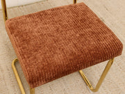 Modern Brass Cantilever Rust Corduroy Dining Chair