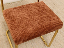 Modern Brass Cantilever Rust Corduroy Dining Chair