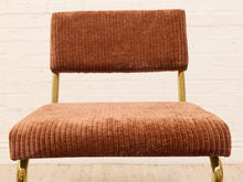 Modern Brass Cantilever Rust Corduroy Dining Chair