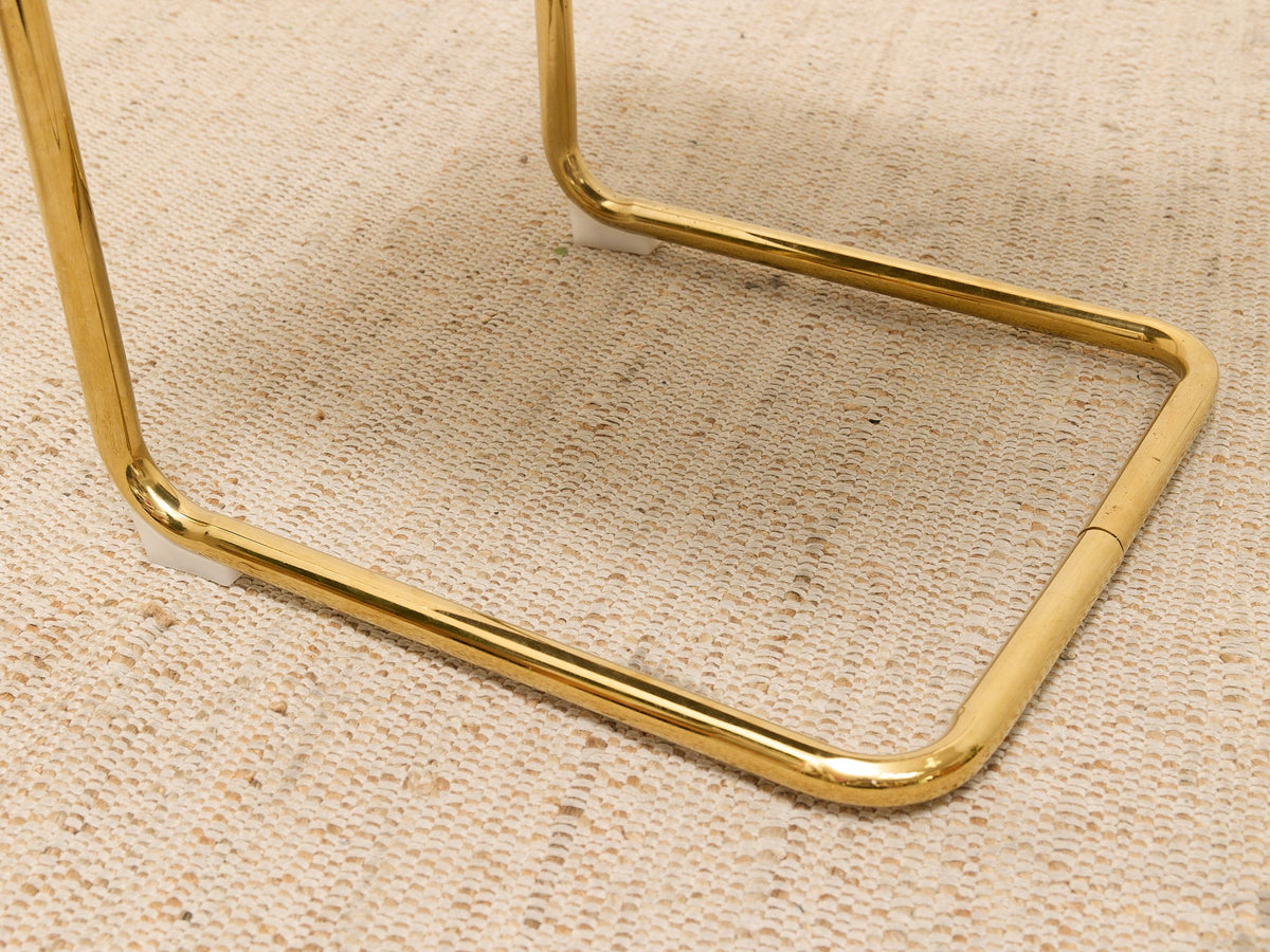 Modern Brass Cantilever Rust Corduroy Dining Chair