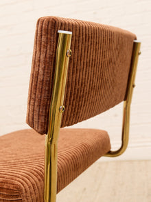 Modern Brass Cantilever Rust Corduroy Dining Chair