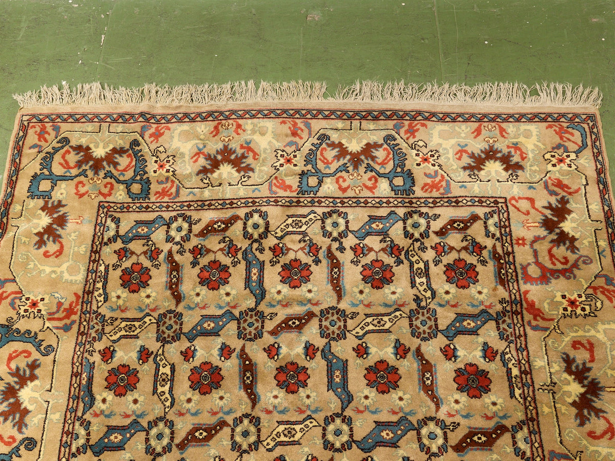 Vintage Hand-Knotted Silk Rug with Allover Herati Pattern