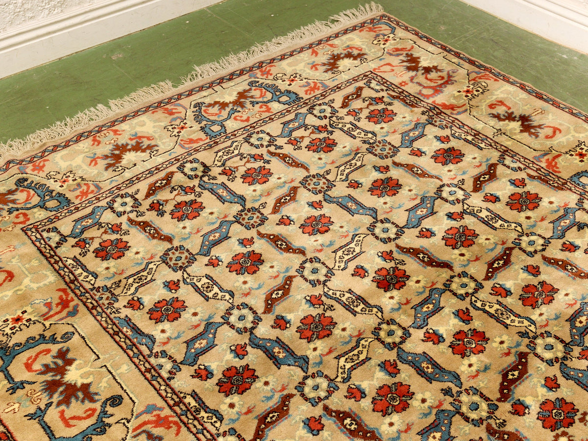 Vintage Hand-Knotted Silk Rug with Allover Herati Pattern