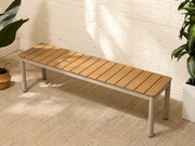 Modern Faux Teak Slatted Composite Outdoor Bench