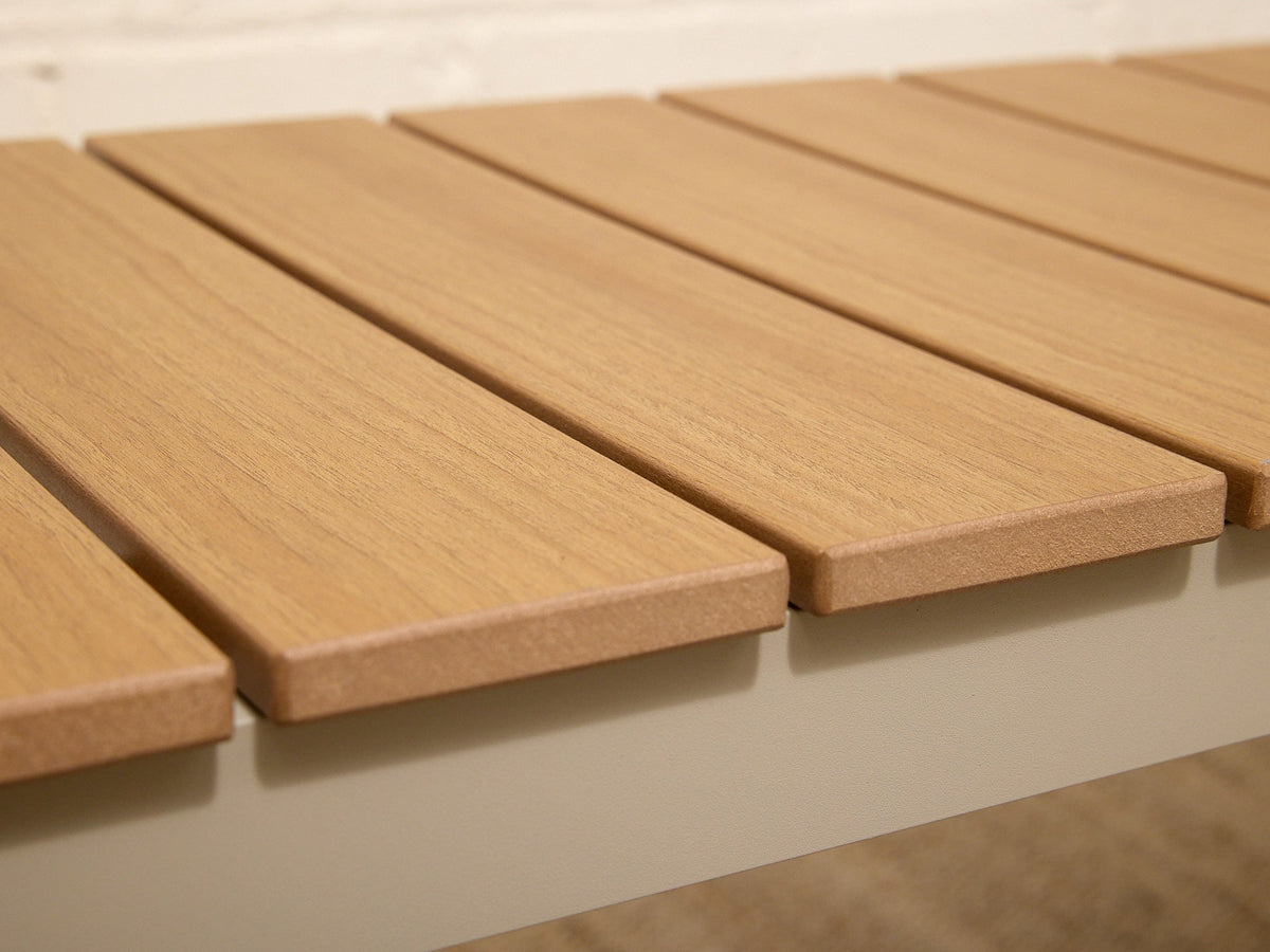 Modern Faux Teak Slatted Composite Outdoor Bench