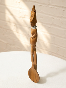 Vintage Hand-Carved Figural Wood Serving Spoon