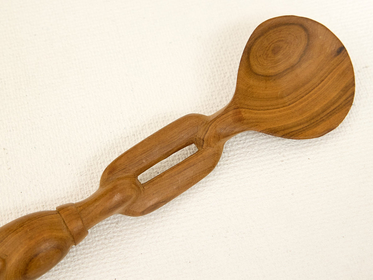 Vintage Hand-Carved Figural Wood Serving Spoon