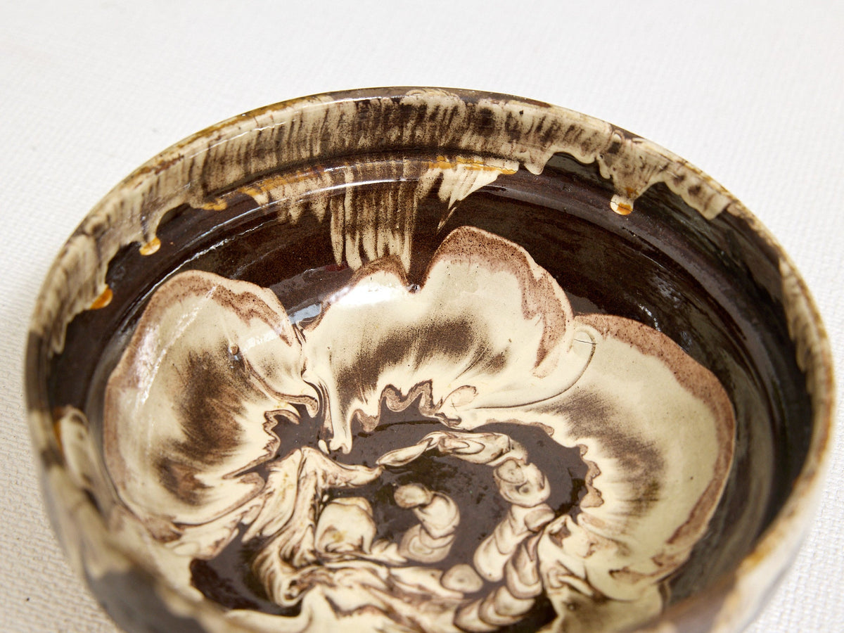 Vintage Brown & Cream Swirl Glazed Ceramic Bowl
