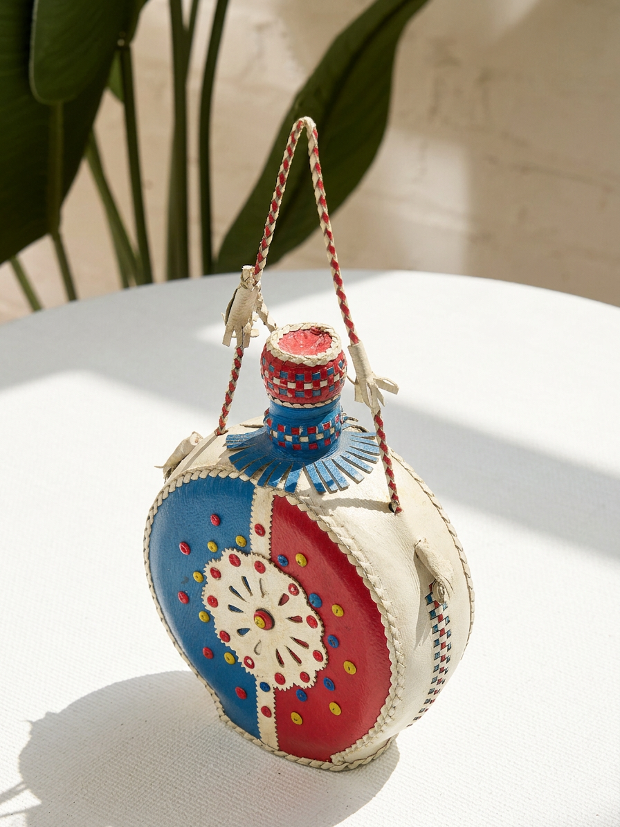 Vintage Hand-Stitched Leather-Wrapped Decanter