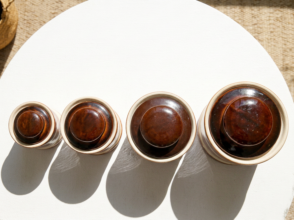 Vintage Striped Stoneware Canister Set with Lids