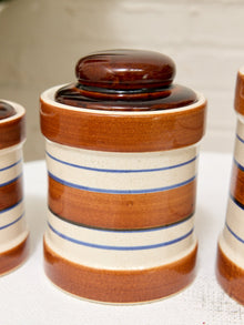 Vintage Striped Stoneware Canister Set with Lids