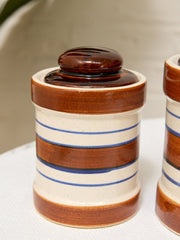 Vintage Striped Stoneware Canister Set with Lids