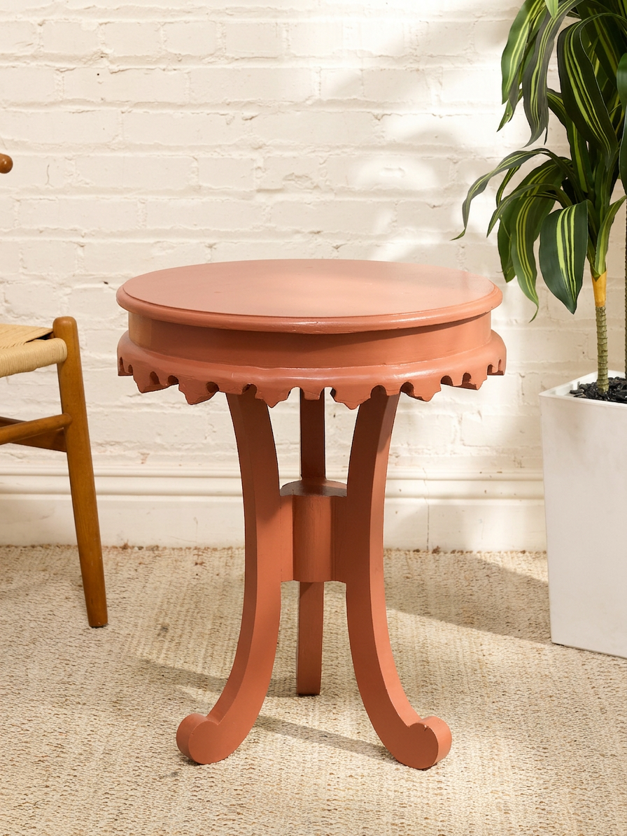 Vintage 1970s Scalloped Round Side Table in Tangerine Orange