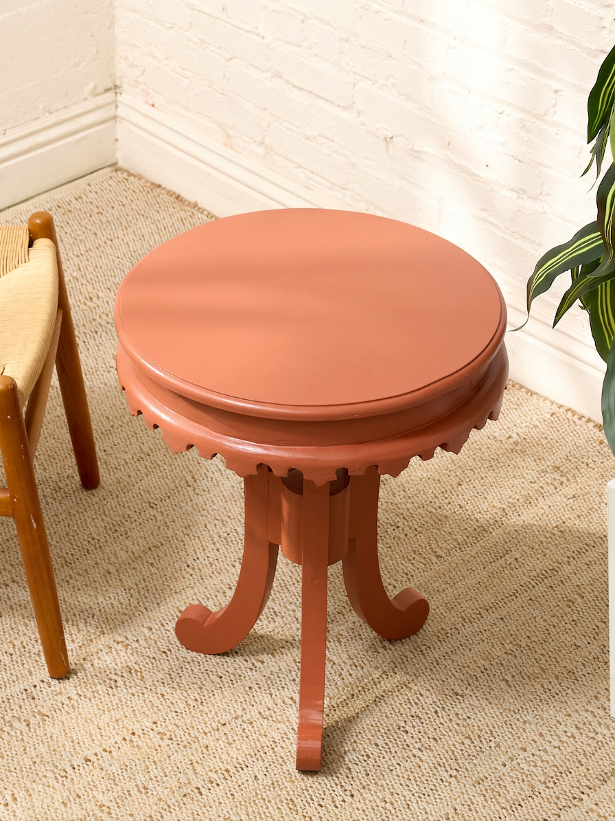 Vintage 1970s Scalloped Round Side Table in Tangerine Orange
