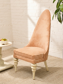 Peach Checkered Hollywood Regency Slipper Chair
