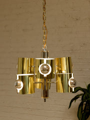 Vintage Brass & Chrome Multi-Light Space Age Chandelier