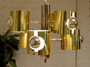Vintage Brass & Chrome Multi-Light Space Age Chandelier