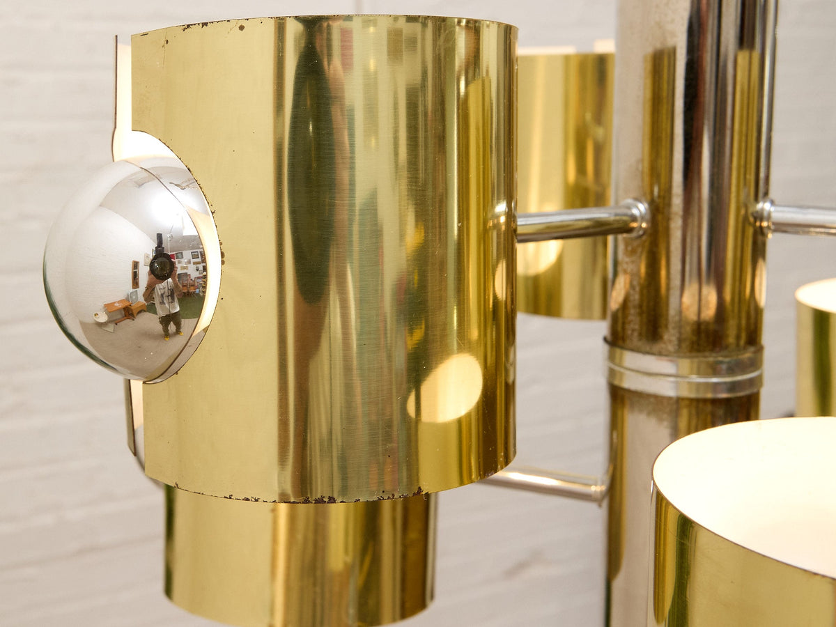 Vintage Brass & Chrome Multi-Light Space Age Chandelier